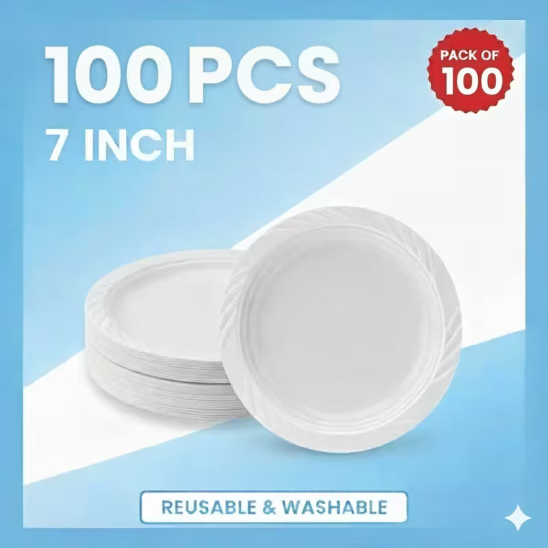100 White 7-Inch (19 cm) Plates Heavy-Duty