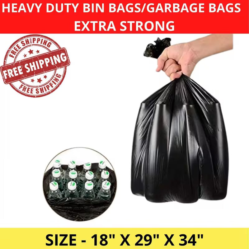 100pcs Extra Strong Heavy Duty Black Bin Liners