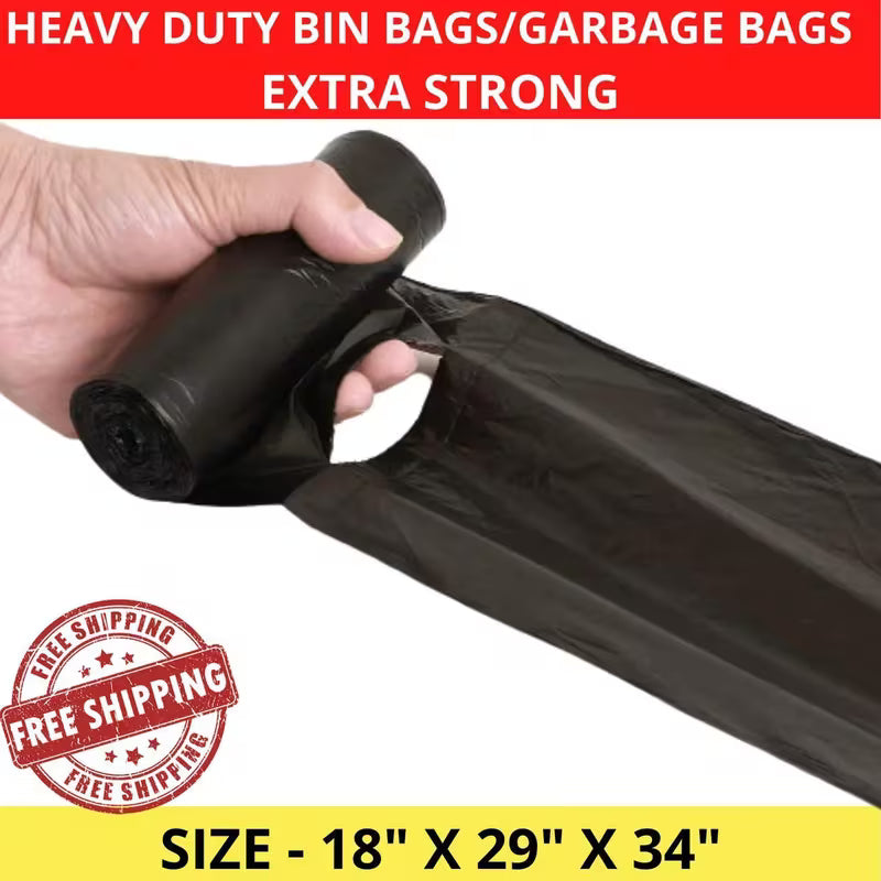 100pcs Extra Strong Heavy Duty Black Bin Liners