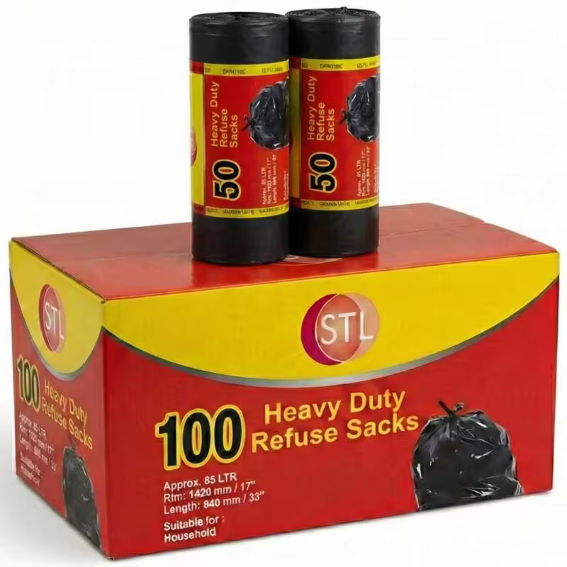 100pcs Extra Strong Heavy Duty Black Bin Liners