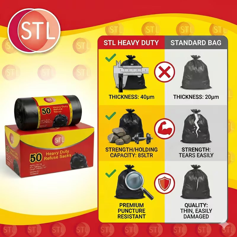 100pcs Extra Strong Heavy Duty Black Bin Liners