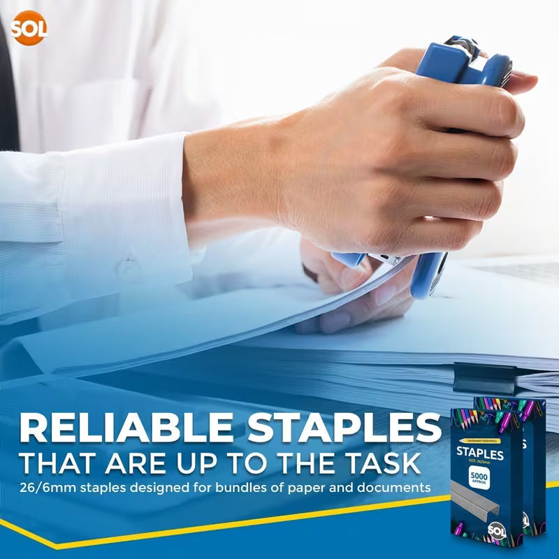 10,000 Pack 26/6 Office Staples | Standard Fit 26/6mm Staples for Desktop