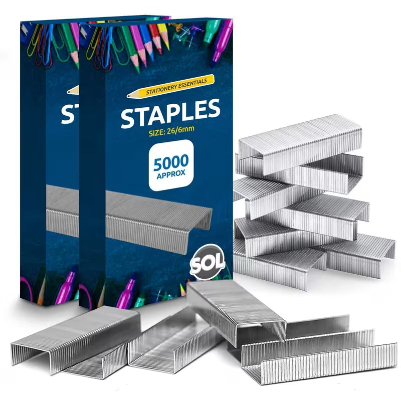 10,000 Pack 26/6 Office Staples | Standard Fit 26/6mm Staples for Desktop