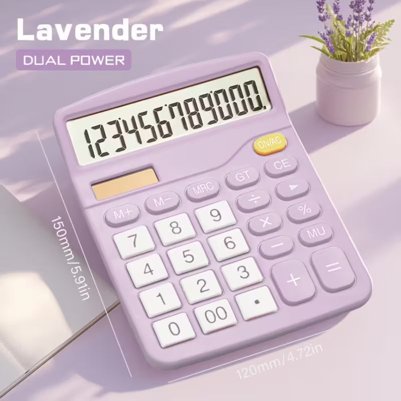 Solar Calculator with a 12-Digit Display, Dual Power Source, Efficient And Durable, Suitable for School And Office Use, Lightweight And Portable