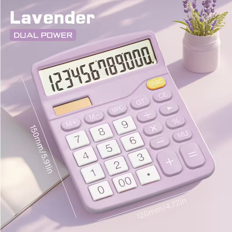 Solar Calculator with a 12-Digit Display, Dual Power Source, Efficient And Durable, Suitable for School And Office Use, Lightweight And Portable