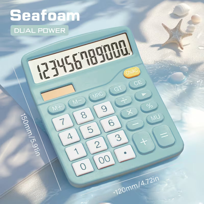 Solar Calculator with a 12-Digit Display, Dual Power Source, Efficient And Durable, Suitable for School And Office Use, Lightweight And Portable