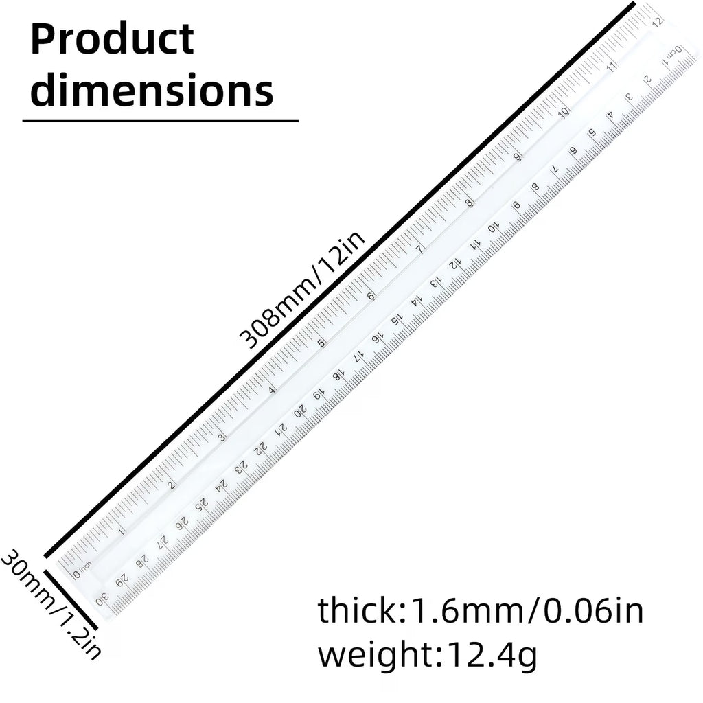 12-Inch 30cm Transparent Acrylic (PMMA) Curved Ruler, Durable Plastic Hollow Straightedge for Teachers and Students, Classroom Teaching Tools