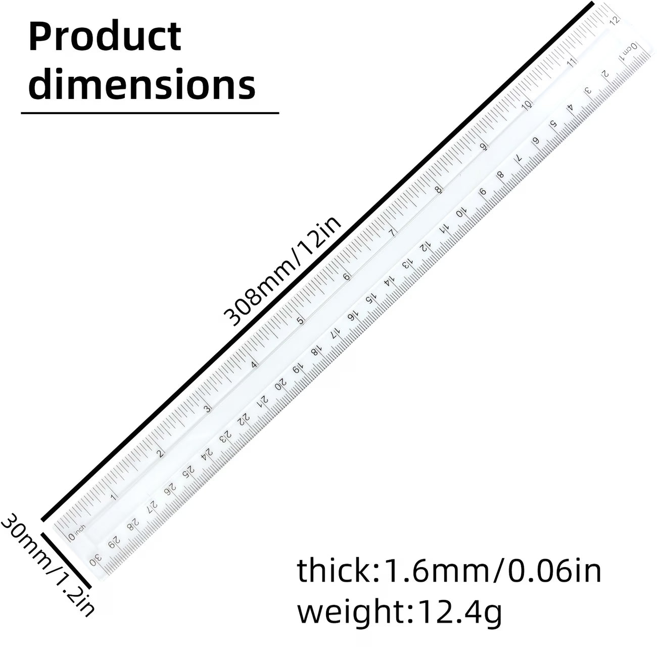12-Inch 30cm Transparent Acrylic (PMMA) Curved Ruler, Durable Plastic Hollow Straightedge for Teachers and Students, Classroom Teaching Tools