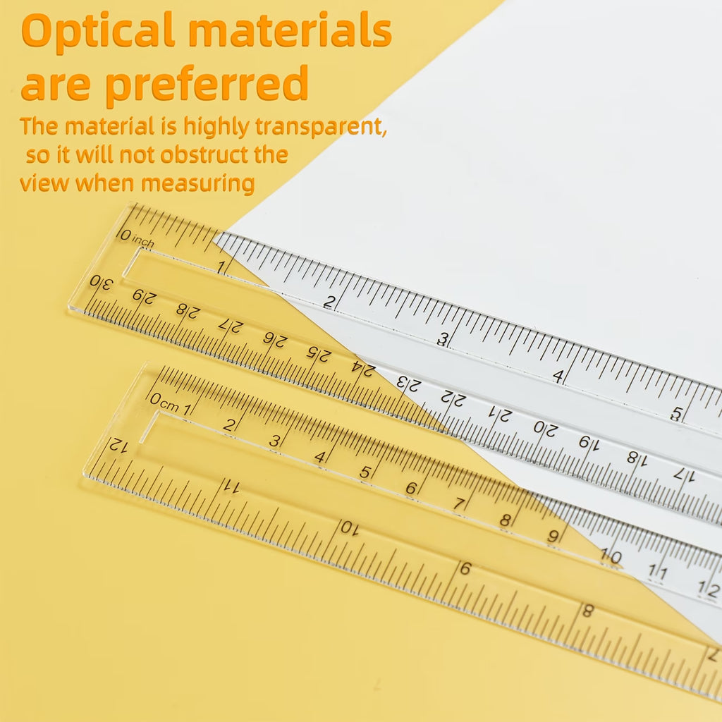 12-Inch 30cm Transparent Acrylic (PMMA) Curved Ruler, Durable Plastic Hollow Straightedge for Teachers and Students, Classroom Teaching Tools