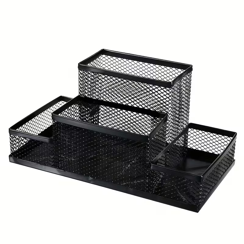 1 set of multifunctional desktop, storage grid with pen holder and desktop accessories, 4 compartments, office, school supplies, stationery storage, desktop storage, black