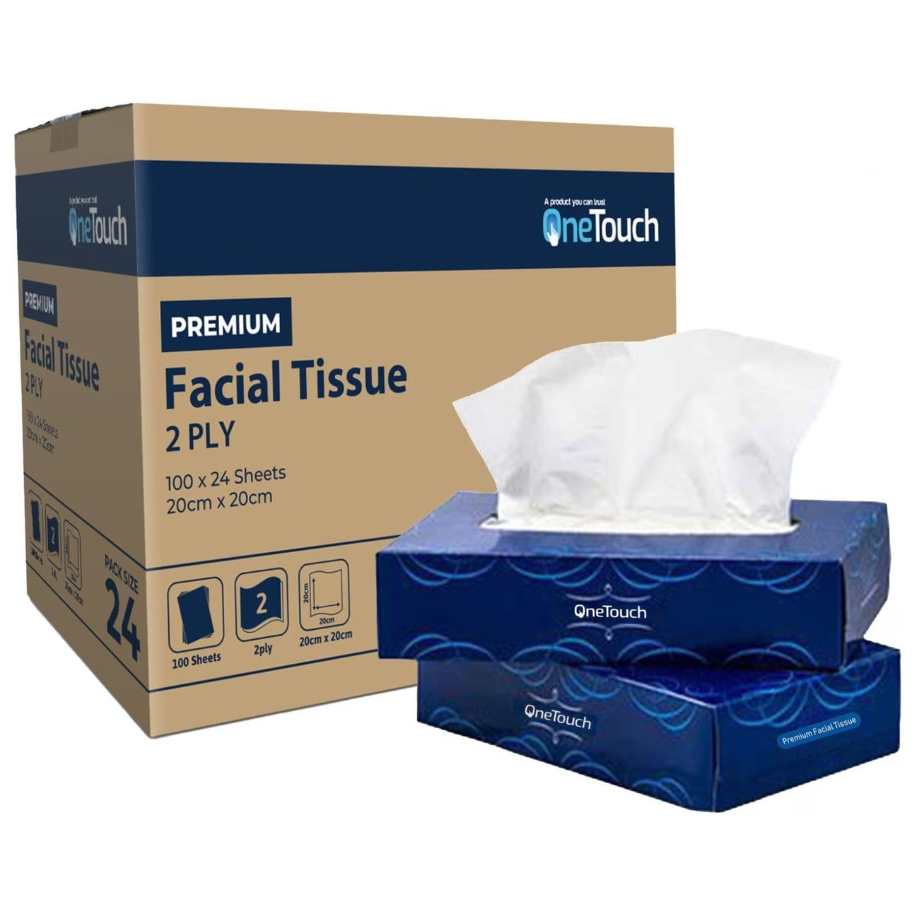 24 boxes of 2Ply Facial Tissue Tissue Boxes 2-ply Soft Tissues for Everyday Use Gentle on Your Skin