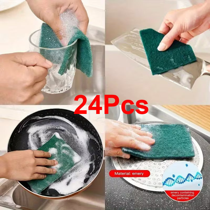 24pcs Green Microfiber Cleaning Sponges, Vintage Style, Polyester Kitchen Scrubbers, Dishwashing Brushes, Pot Cleaners, Low Lint, Machine Washable, Rectangular Shape, Suitable for Home Kitchen Use
