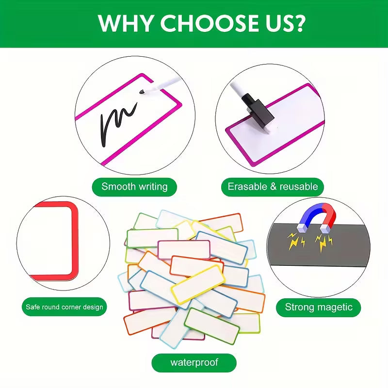 27-Pack Erasable Label Board with Dry Erase Markers, Writable Magnetic Dry Erase Stickers for Homework, Refrigerator Notes, Whiteboard Magnetic Stickers for Office and Home, Reusable for Writing