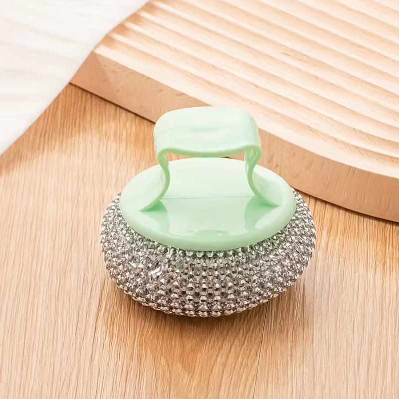 2pcs/Stainless Steel Sponge Handle Scrub Bru Nsh Kitchen Cleaning Tool, On-Scratch Nano Wire Detachable Stain Removal Ball for Home Use, No Residue Multi-Purpose Cleaning Brushp
