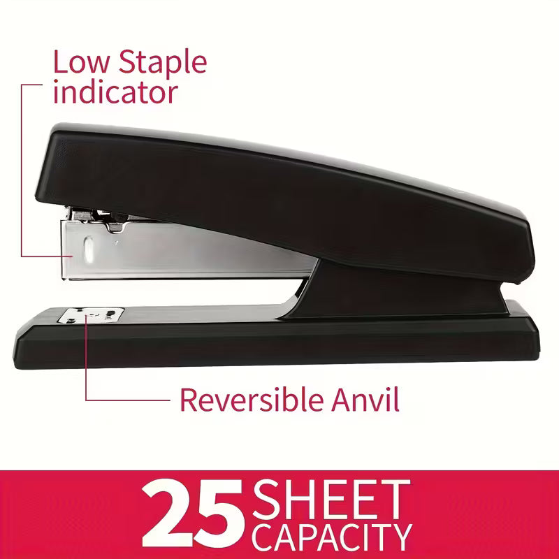 Stapler Set Includes Stapler and a Box of Staples/Cards, Suitable for Office, School, and Home Use, Black and White