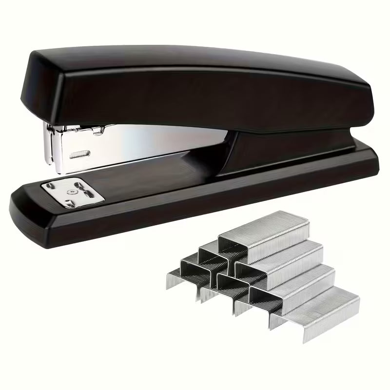 Stapler Set Includes Stapler and a Box of Staples/Cards, Suitable for Office, School, and Home Use, Black and White