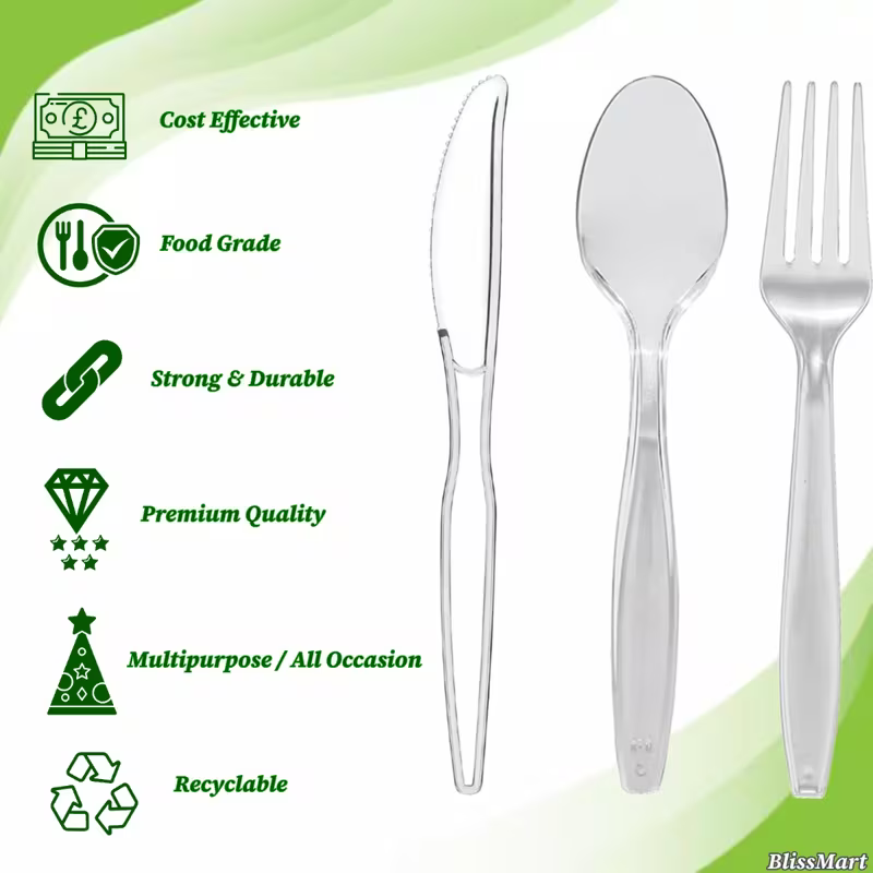 300pcs Heavy Duty Clear Plastic Cutlery Set Premium Quality Washable &amp; Reusable