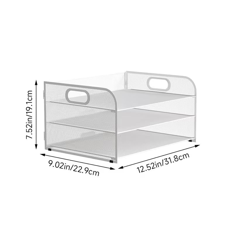 3/5 Tier Desktop Organization Rack Mesh File Tray with Handle