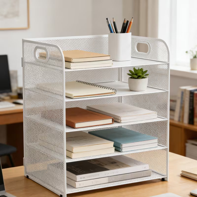 3/5 Tier Desktop Organization Rack Mesh File Tray with Handle