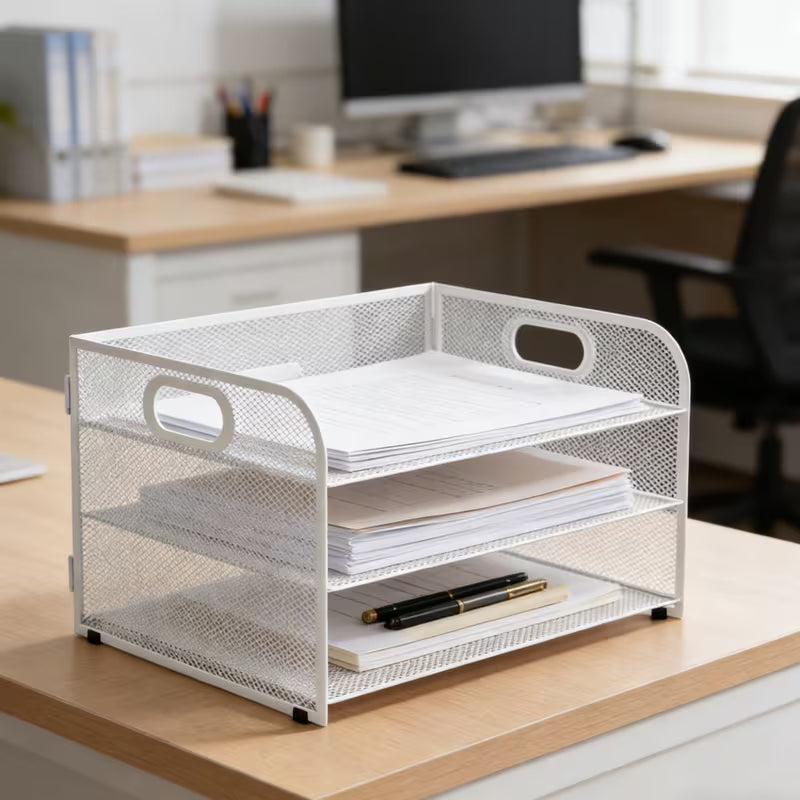 3/5 Tier Desktop Organization Rack Mesh File Tray with Handle
