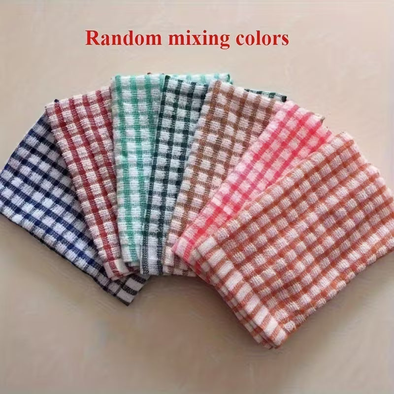 5 Colorful Checkered Dishwashing Towels - Absorbent Kitchen Cleaning Cloth, Suitable for Bedroom, Bathroom, and Outdoor Use, Made of Anti Shrink Material (red, Green, Orange, Yellow, Blue), Reusable, and Shrink Resistant Kitchen Towels
