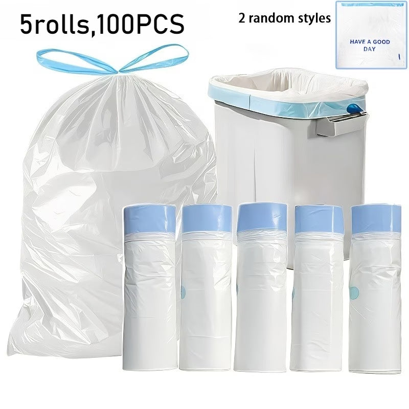 5 Rolls/100 Thickened Leak-Proof And Odor-Proof Trash Bags, 13 Gallon Kitchen Trash Bags, with Drawstring Closure - Thickened, Tear-Resistant, (10-15L) Trash Bags