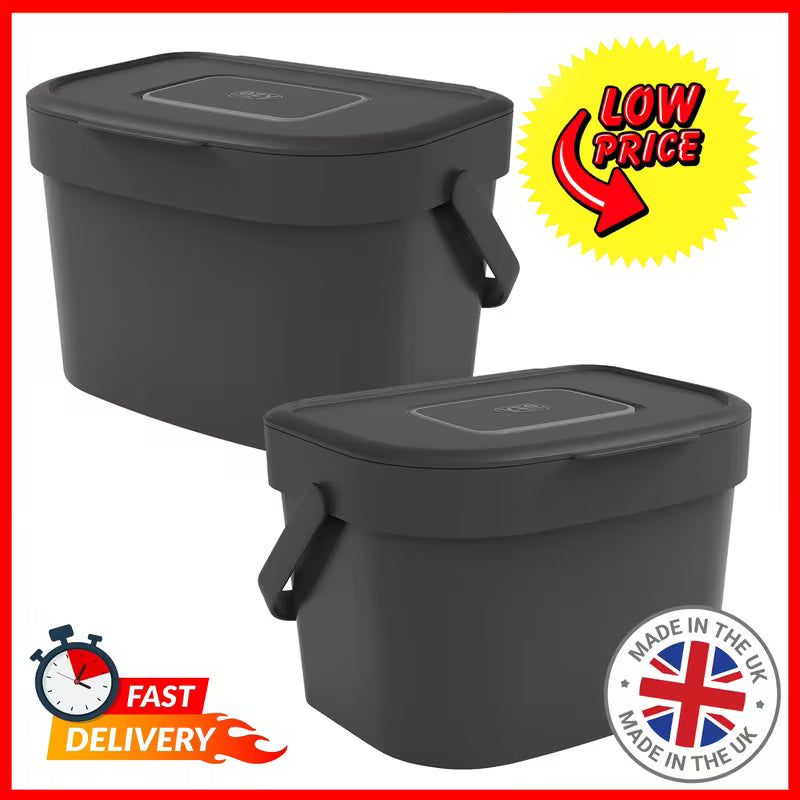 6 Litre Black Kitchen Compost Caddy Bin