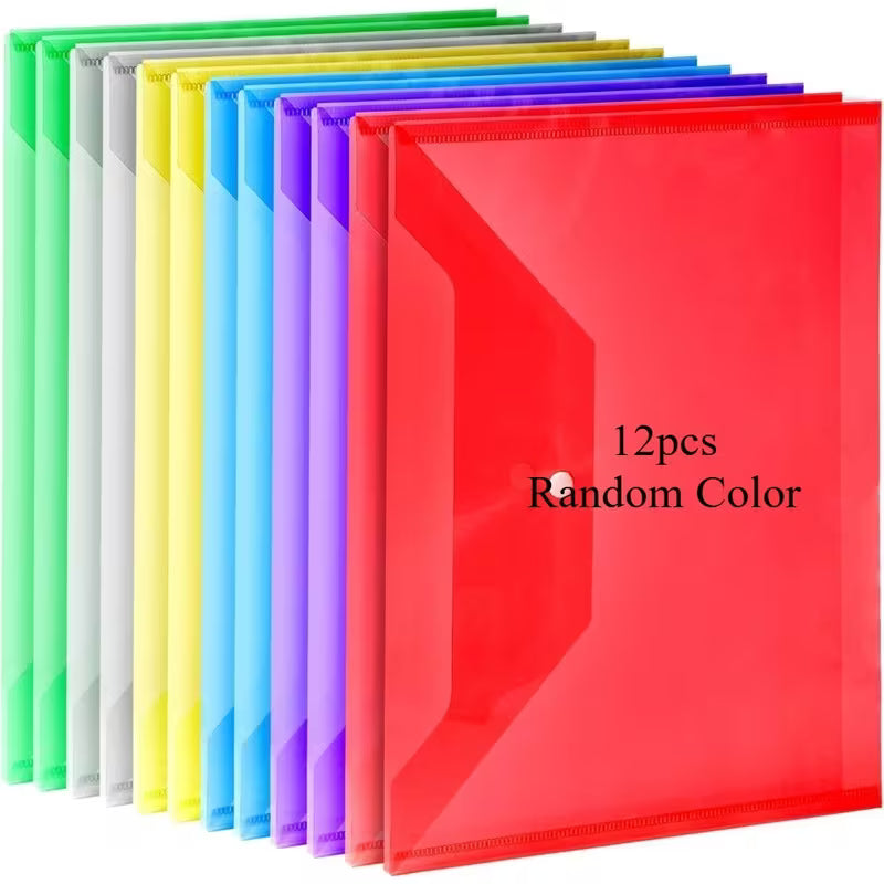 12 & 24pcs A4 Colored Button File Folders, Plastic Envelopes with Snap Closure, Assorted Colors, Transparent Reusable Document Holders