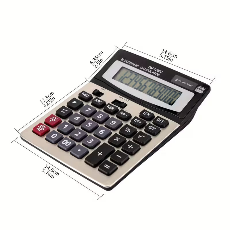 A Sizable Desktop Calculator Featuring Large Buttons, a 12-Digit Screen, And Powered by Both Solar Energy And Batteries. Perfect for Use in Offices, Schools, Shops, And at Home. (AA Batteries Are Not Provided)