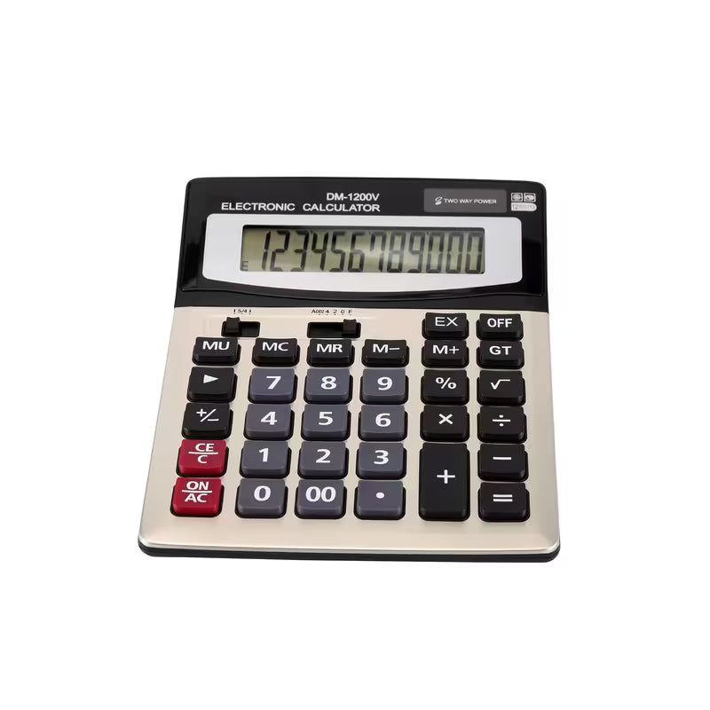 A Sizable Desktop Calculator Featuring Large Buttons, a 12-Digit Screen, And Powered by Both Solar Energy And Batteries. Perfect for Use in Offices, Schools, Shops, And at Home. (AA Batteries Are Not Provided)