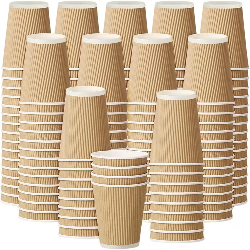 STL Coffee Cups Disposable Ripple Paper Cups for Tea, Hot Drinks, Triple Walled Insulated 12OZ