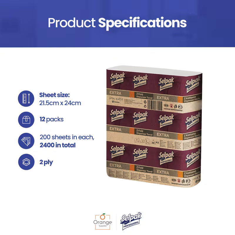 Selpak Professional Z Fold Paper Towels, 2ply Paper Hand Towels (Total 2400 sheets)