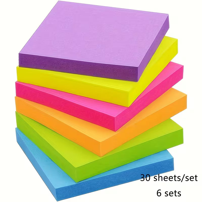Set of 6 (180 Sheets) Sticky Notes Measuring 7.62X7.62 cm, Featuring Vibrant Colors And Self-Adhesive Pads, Perfect for Use at Home, in The Office, Or in Notebooks, with 30 Sheets Per Pad