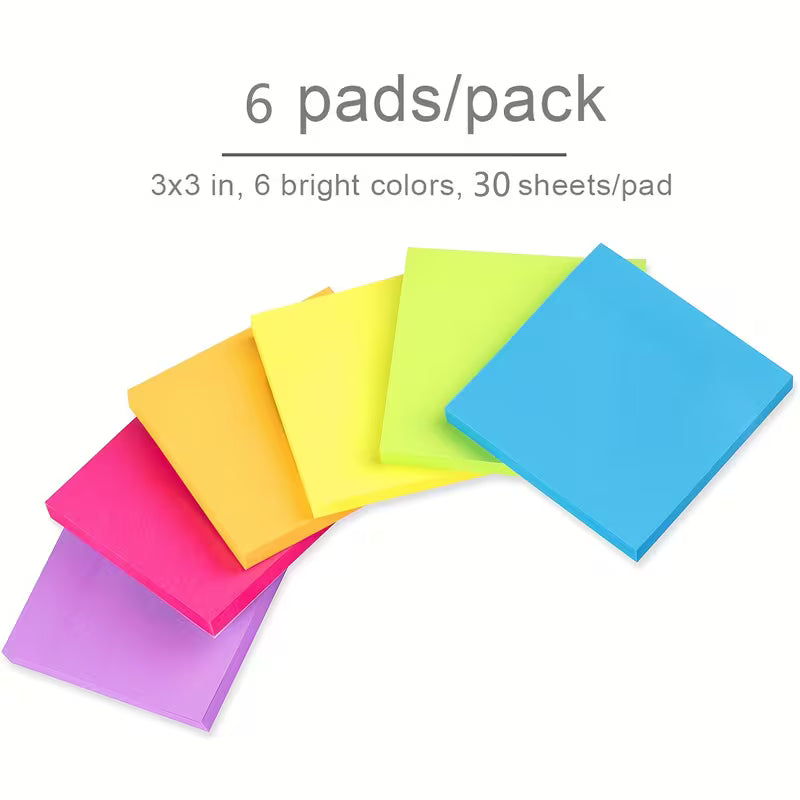 Set of 6 (180 Sheets) Sticky Notes Measuring 7.62X7.62 cm, Featuring Vibrant Colors And Self-Adhesive Pads, Perfect for Use at Home, in The Office, Or in Notebooks, with 30 Sheets Per Pad
