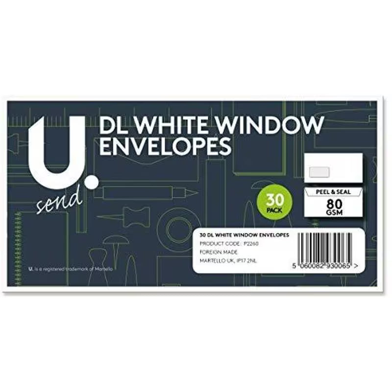 U. Martello Peel & Seal White DL Window Envelopes - Pack of 30